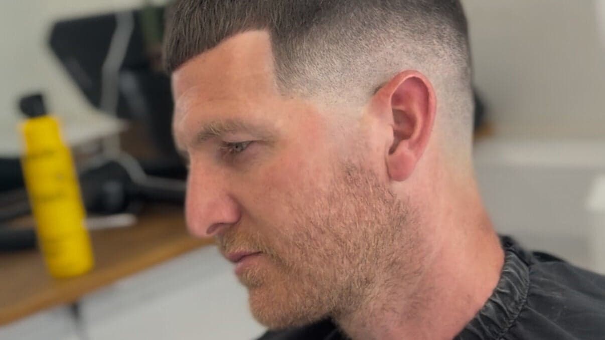 Crop with high skin fade, profile view